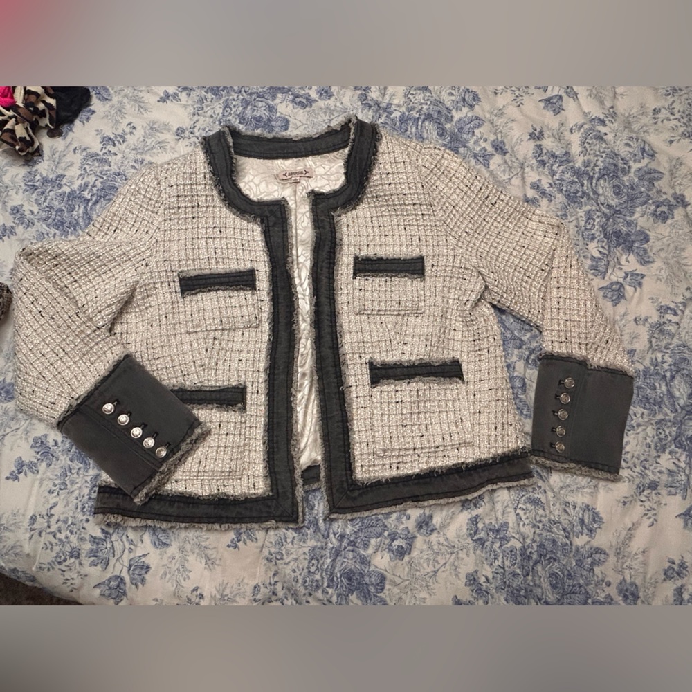 Nannette Gray and White Tweed Blazer